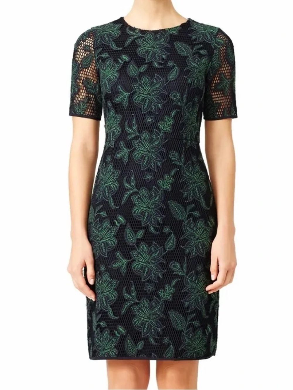 NWOT Tory Burch Black Green Floral Embroidered Mesh Sheath Dress Sz 6 Org $400 - Picture 2 of 6
